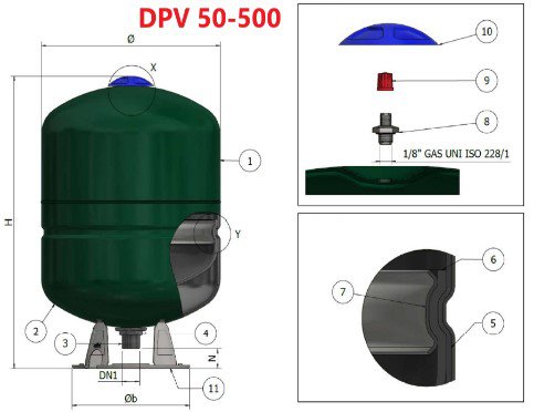 гидроаккумулятор вертикальный ELBI DPV с фиксированной диафрагмой